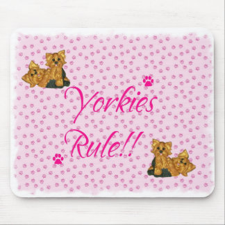 Alfombrilla De Ratón ¡Regla de Yorkies!! Cojín de ratón rosado de la