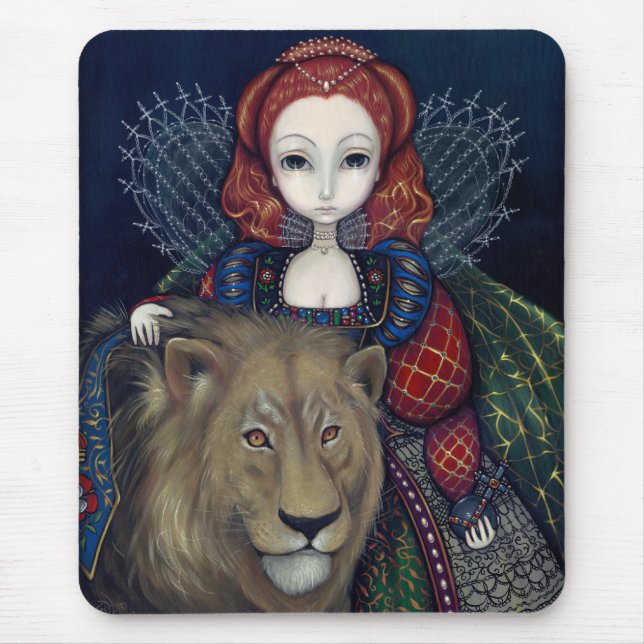 Alfombrilla De Ratón "Reina Elizabeth y un león" Mousepad (Frente)