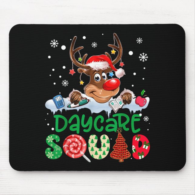 Alfombrilla De Ratón Reindeer Santa Hat Daycare Squad Teacher Christmas (Frente)