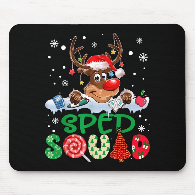 Alfombrilla De Ratón Reindeer Santa Hat Sped Squad Teacher Funny Christ (Frente)