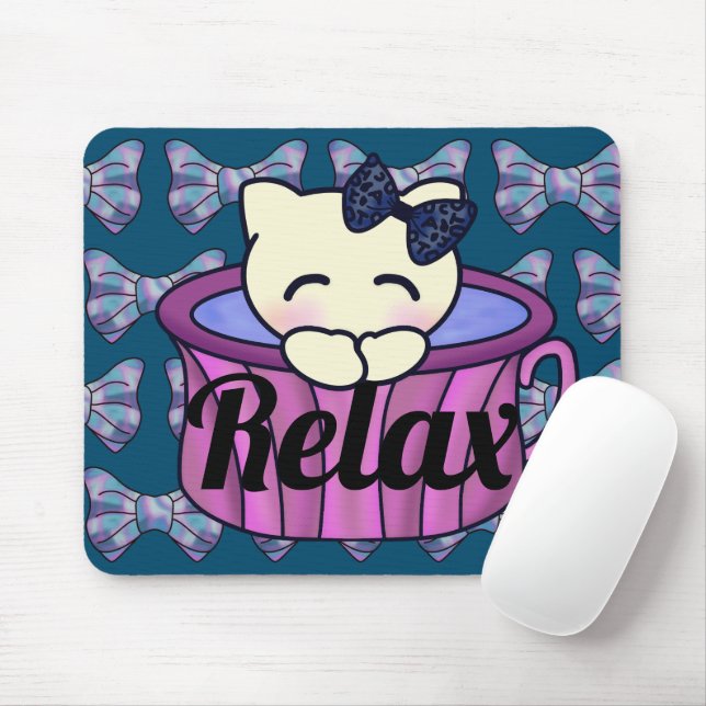 Alfombrilla De Ratón Relajación Gato Kitty en Mug (Con ratón)