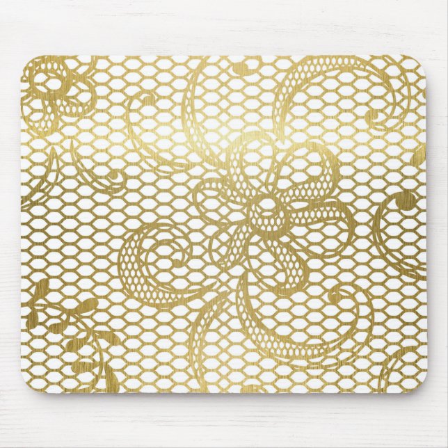 Alfombrilla De Ratón Relieve metalizado dorado Faux Modelo de encaje fl (Frente)