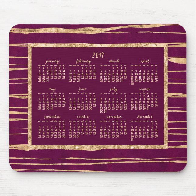 Alfombrilla De Ratón Relieve metalizado dorado Magenta Calendario Anual (Frente)