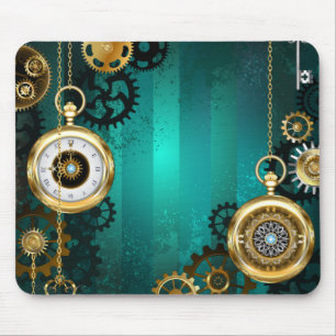 Alfombrilla De Ratón Reloj de joyería Steampunk sobre un fondo verde