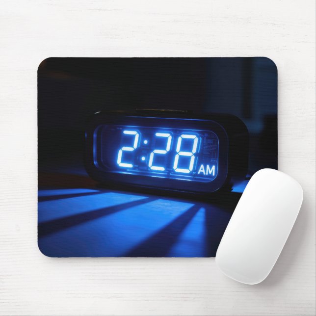 Alfombrilla De Ratón Reloj de noche azul neón (Con ratón)