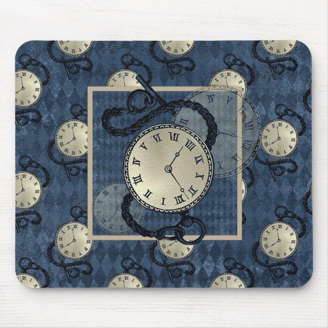 Alfombrilla De Ratón Reloj de vapor y diamante azul (Frente)