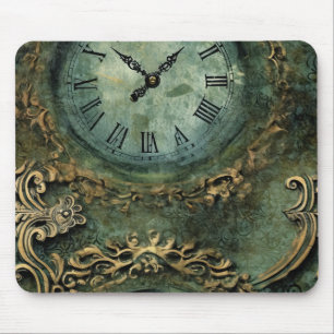 Alfombrilla De Ratón Reloj Steampunk Rústico Verde Esmeralda