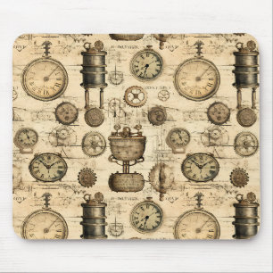 Alfombrilla De Ratón Reloj vintage de estilo steampunk en pergamino mar