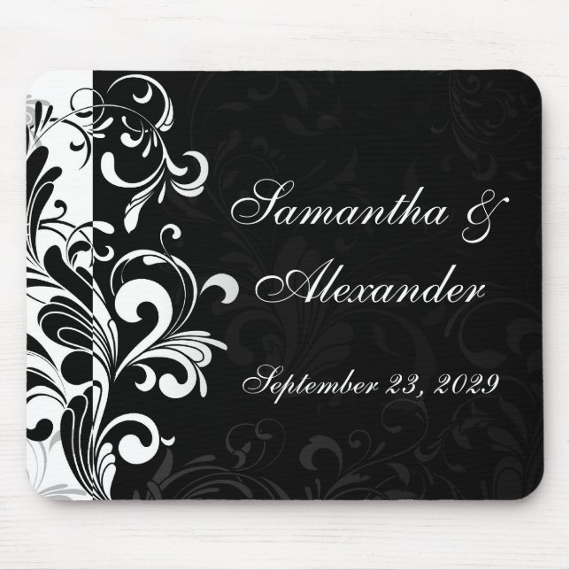 Alfombrilla De Ratón Remolino blanco y negro contemporáneo (Frente)