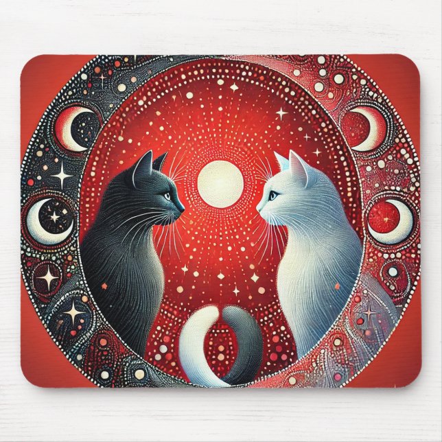 Alfombrilla De Ratón Representación artística de gatos yin y yang (Frente)