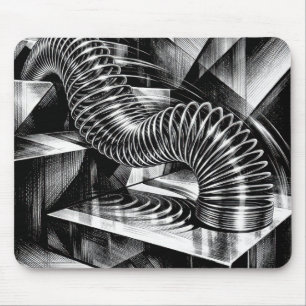 Alfombrilla De Ratón Resbalando Slinky monocromo por escaleras de cromo