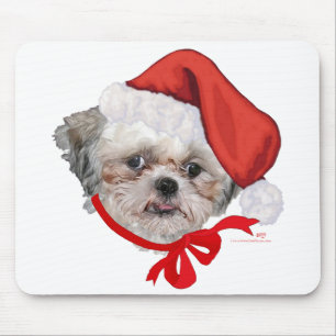 Alfombrilla De Ratón Rescate de perro Shih Tzu Felices Fiestas