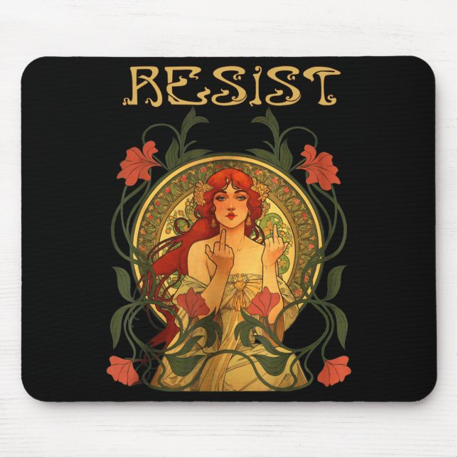 Alfombrilla De Ratón Resist Art Nouveau Mucha Anti-trump Women Feminist (Frente)