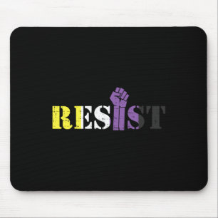 Alfombrilla De Ratón Resist Raised Fist Protest Lgbtq Bandera No binari
