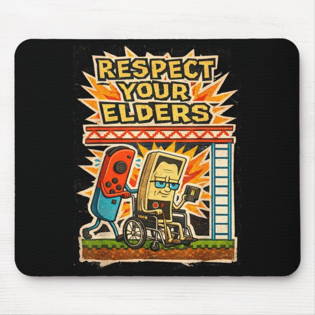 Alfombrilla De Ratón Respect Your Elders Funny Gamer Controller 80s Ret (Frente)