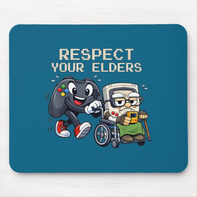 Alfombrilla De Ratón Respect Your Elders Gaming Control Retro Funny Gam (Frente)