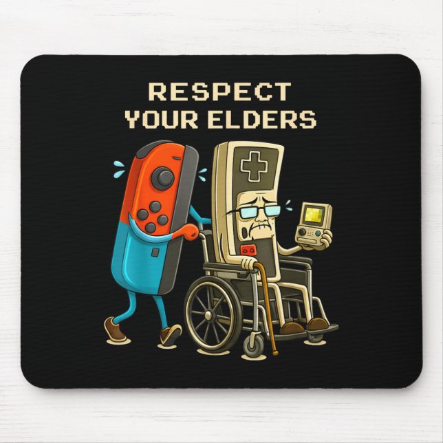 Alfombrilla De Ratón Respect Your Elders Gaming Control Retro Funny Gam (Frente)