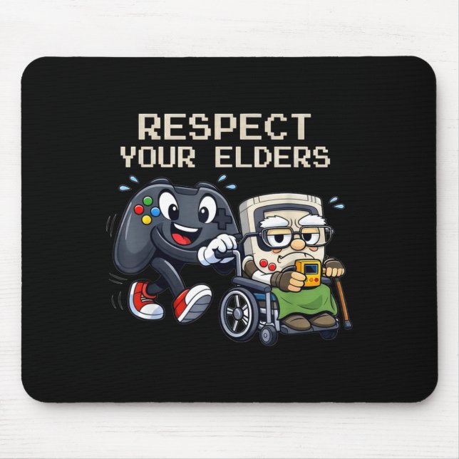 Alfombrilla De Ratón Respect Your Elders Gaming Control Retro Funny Gam (Frente)