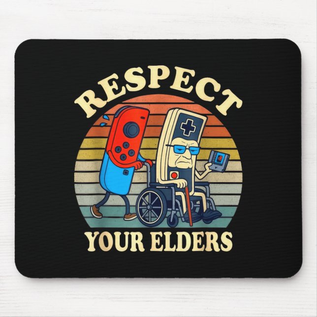Alfombrilla De Ratón Respect Your Elders Gaming Control Retro Funny Gam (Frente)