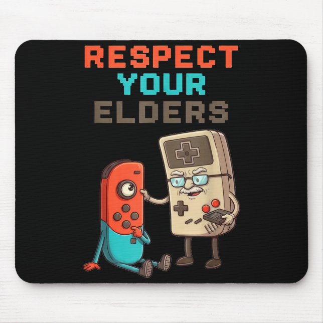 Alfombrilla De Ratón Respect Your Elders Gaming Control Retro Funny Gam (Frente)