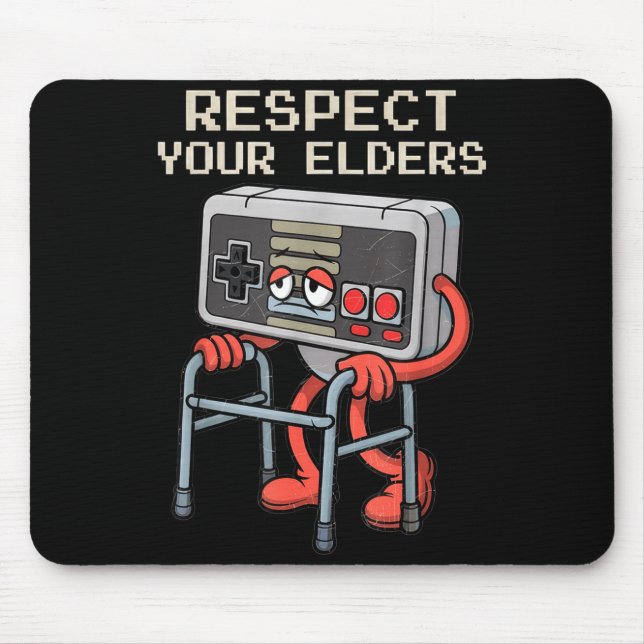Alfombrilla De Ratón Respect Your Elders Gaming Control Retro Funny Gam (Frente)