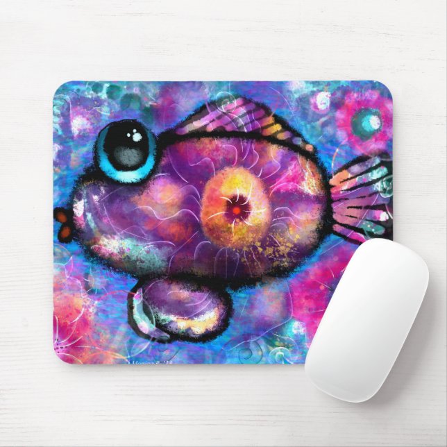 Alfombrilla De Ratón Resumen caprichoso Pescado Verde azulado Floral ro (Con ratón)