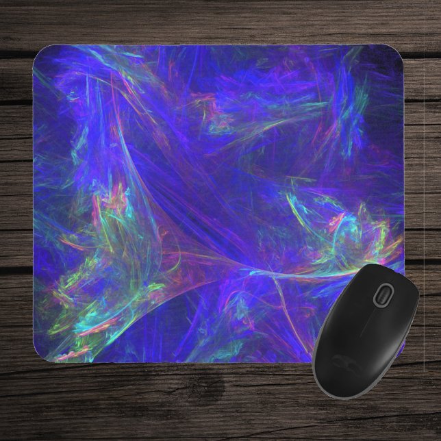 Alfombrilla De Ratón Resumen de nieblas de color azul (Abstract cosmic design swirls of misty vibrant greens, pinks, blues on deep blue mousepad.)