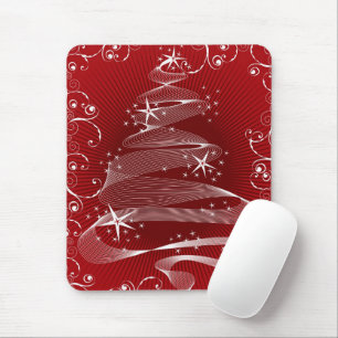 Alfombrilla De Ratón Resumen del árbol Xmas rojo y Swirls Mousepad
