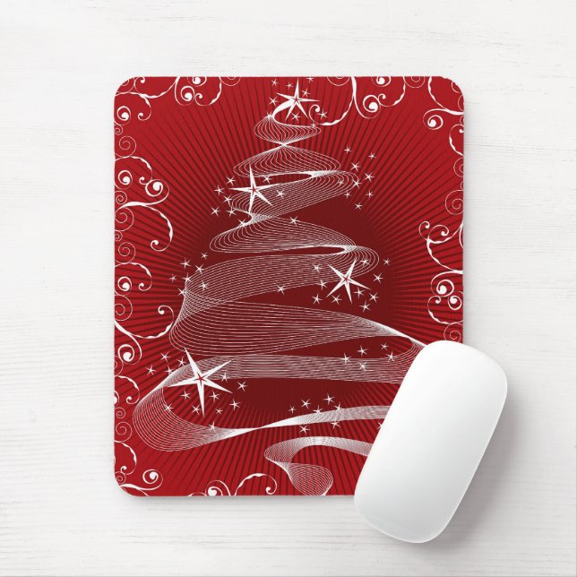 Alfombrilla De Ratón Resumen del árbol Xmas rojo y Swirls Mousepad (Con ratón)