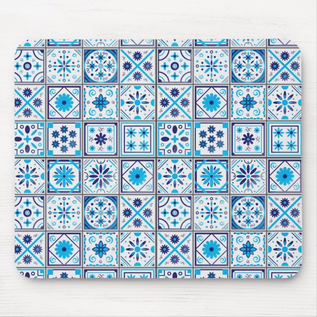 Alfombrilla De Ratón Resumen del arte azul tradicional (Frente)
