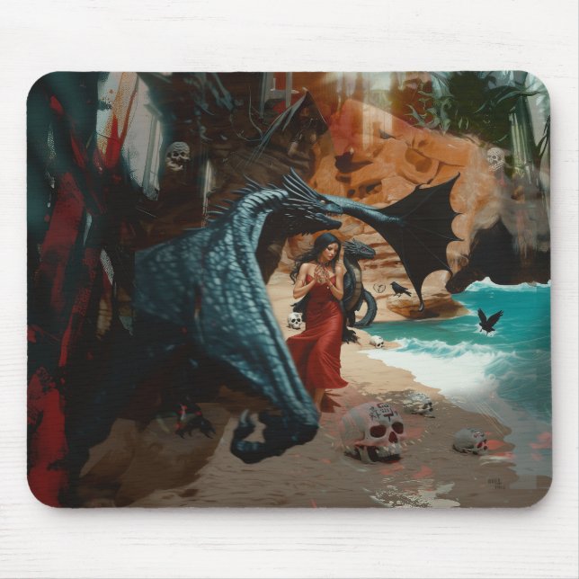 Alfombrilla De Ratón Resumen del cráneo del dragón oculto brujería oscu (Frente)