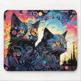 Alfombrilla De Ratón Resumen del encantamiento animal colorido del gato