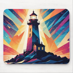 Alfombrilla De Ratón Resumen del fondo marino del faro de paisaje