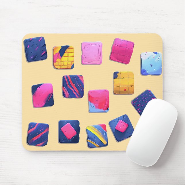 Alfombrilla De Ratón Resumen del patrón de bloques coloridos (Con ratón)