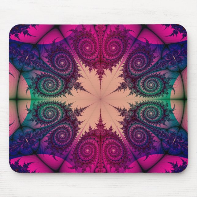 Alfombrilla De Ratón Resumen Diseño fractal rosado Kaleidoscope (Frente)