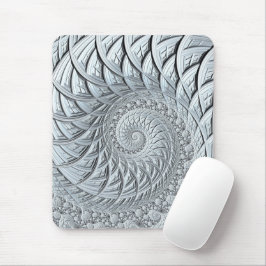 Alfombrilla De Ratón Resumen Fractal de espiral gris claro monocromo