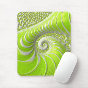 Alfombrilla De Ratón Resumen Fractal de espiral verde limón