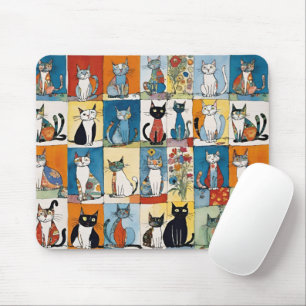 Alfombrilla De Ratón Resumen Sitting Cats Floral Patchwork