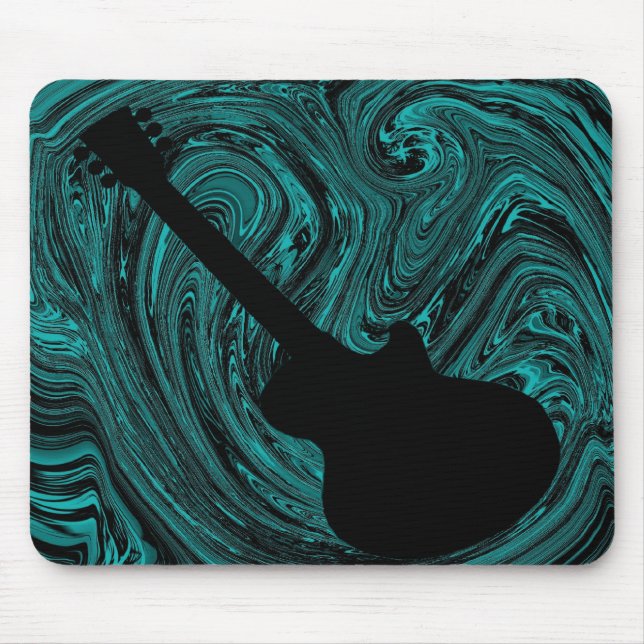 Alfombrilla De Ratón Resumen Swirls Guitar Mousepad, Verde azulado (Frente)