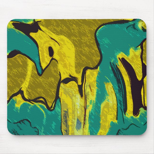 Alfombrilla De Ratón Resumen Verde azulado amarillo mostaza (Frente)
