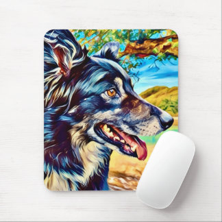 Alfombrilla De Ratón Retrato Artístico de Border Collie con Paisaje Esc