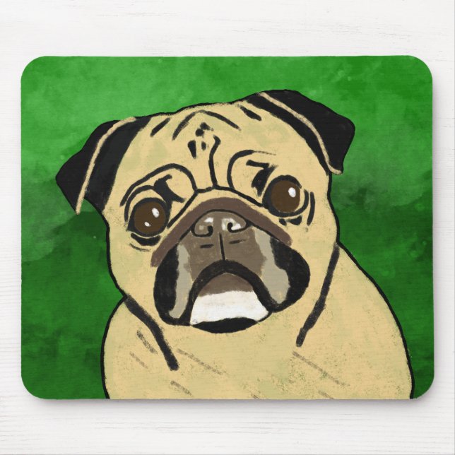 Alfombrilla De Ratón Retrato de arte acuarela de pug Dog (Frente)