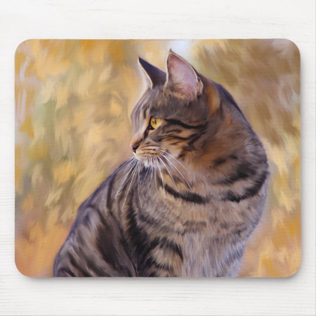 Alfombrilla De Ratón Retrato de arte de gato (Frente)