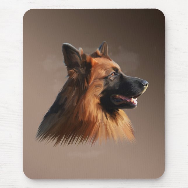 Alfombrilla De Ratón Retrato de arte de la acuarela del perro pastor al (Frente)