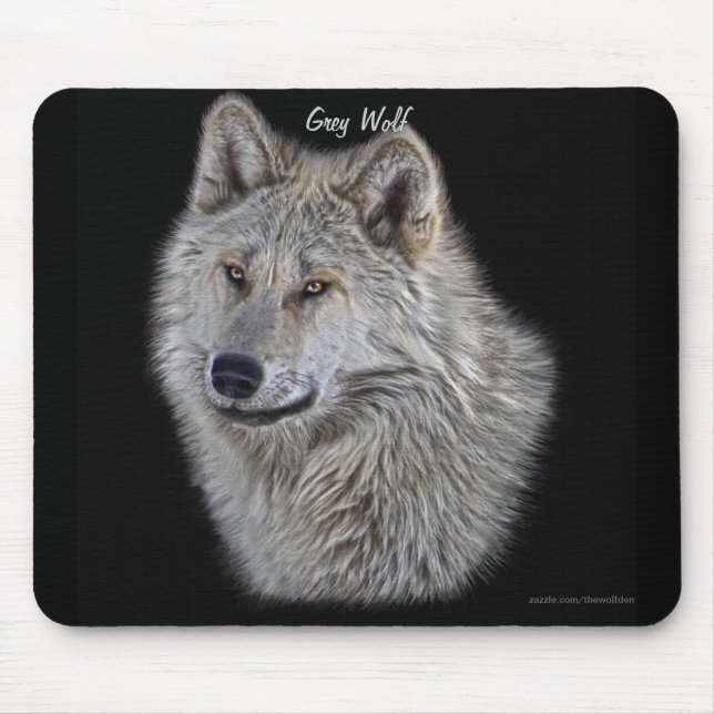 Alfombrilla De Ratón Retrato de arte del Lobo Gris Gris plateado (Frente)