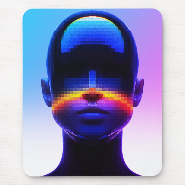Alfombrilla De Ratón Retrato de arte pixel futurista - Resumen digital (Frente)
