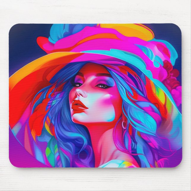 Alfombrilla De Ratón Retrato de arte pop neón (Frente)