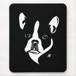 Alfombrilla De Ratón Retrato de Boston Terrier en blanco y negro