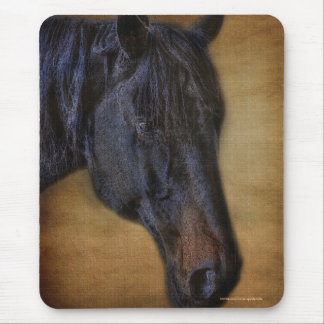 Alfombrilla De Ratón Retrato de caballo negro sobre el efecto pergamino