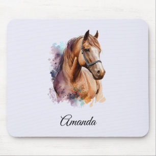 Alfombrilla De Ratón Retrato de cabeza de caballo marrón en acuarela